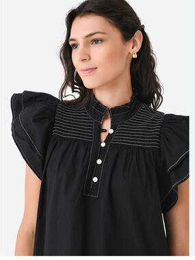 Never A Wallflower Smocked Flutter Sleeve Top Size S